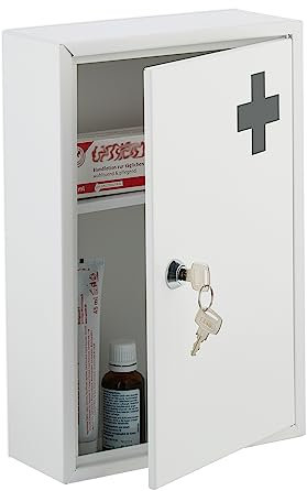 Relaxdays Medizinschrank, abschließbar, 2 Fächer, HxBxT: 32 x 21,5 x 8 cm, für Medikamente, Arzneischrank hängend, weiß