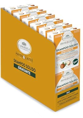 L'Angelica, Shampoo Solido Phytolatte Idratante, Shampoo Naturale Con Riso e Burro di Karitè, Shampoo Capelli Secchi, Idrata e Dona Lucentezza ai Capelli, 12 Confezioni da 60g
