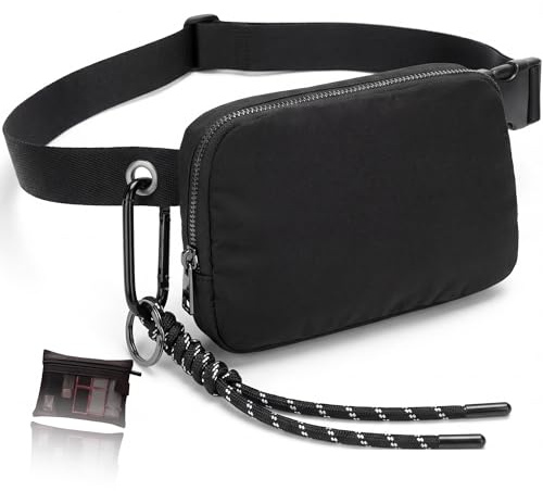 AleFlowSolutions Bolso Riñonera Mujer Negra Grande Impermeable, Riñonera para Festival, Viaje y Deporte con Correa Ajustable 50-100 cm, Incluye Neceser de Regalo