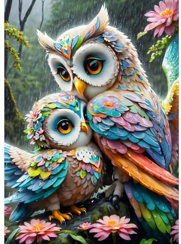 DPHERO DIY Eule Diamant Painting Bilder für Erwachsene Anfänger,5D Cartoon Diamond Painting Set,DIY Strass Bilder Blumen Diamant Kunst Kits,Runde Steine Diamant Painting für Zuhause Dekor 30x40 cm