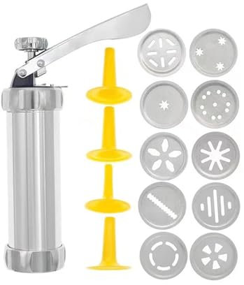 Stainless Steel Pastry Syringe Cookie Press And Icing Set With 4 Pastry Tip 20 Discs Biscuit Mold Tool Cake Syringe Set (Color : 10pcs Discs)