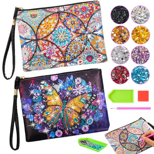 iKidiki Diamond Painting für Kinder, Basteln Mädchen 6-12 Jahre, Geschenk Spielzeug DIY Kreatives Kosmetiktasche Klein - 2 Stücke