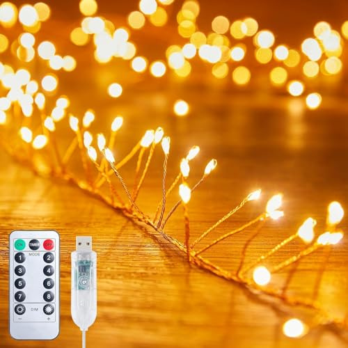 Lampade a fate USB, 6M 200 LED, luci a filo per fuochi d'artificio con telecomando, luci natalizie a grappolo per tetto, camera da letto, corona, ghirlanda, finestra, decorazione natalizia