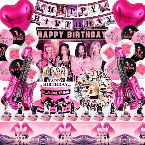 Blackpin Decorazioni Festa Compleanno - Set 50 Pcs Adesivi, Tovaglia, Palloncini Torta