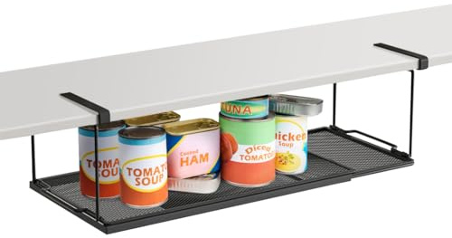 Buwico Estantería inferior para armario, estante inferior de metal, cesta colgante, estante colgante, longitud ajustable, estantería de almacenamiento adicional debajo del armario para cocina,