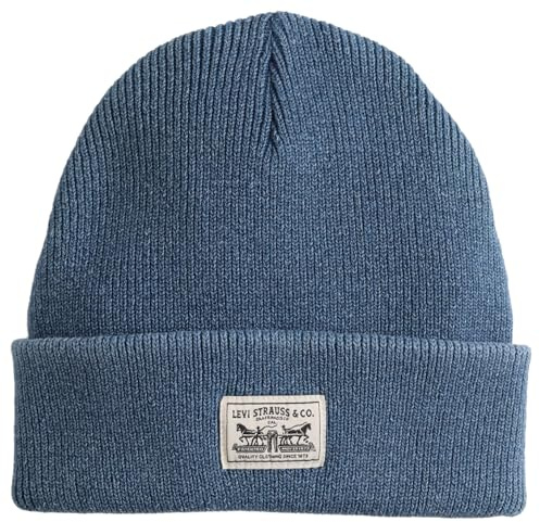 Levi's Backpatch Beanie Knitted Hats for Men, Colour Dusky Indigo, One Size, Dusky Indigo, One Size