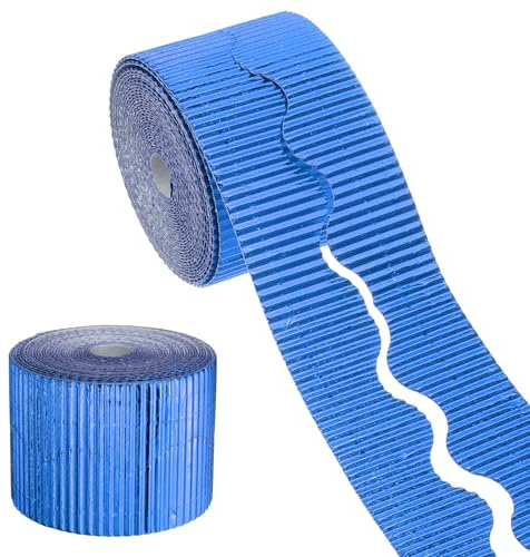 sourcing map Borde ondulado decorativo de papel corrugado para tablón de anuncios de 15 m, borde ondulado festoneado para manualidades, aula, oficina, proyecto, fiesta, decoración de cumpleaños, azul