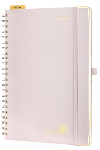 POPRUN Kalender 2026 Vertikal Spiral 25,5 x 20,5 cm, Hårt Omslag, Planner 2026 A4 med Plastlinjal, 100 GSM Tjockt Papper, Ljusrosa