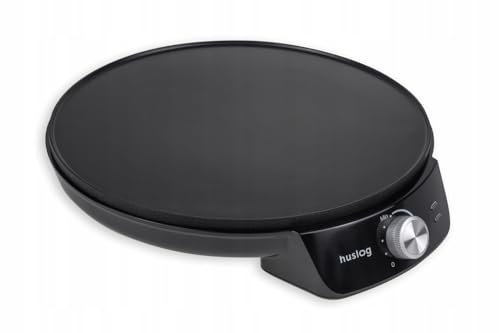 Huslog Crepera Eléctrica 1200W, Placa Antiadherente Ø29 cm con Borde Elevado, Temperatura Regulable, Incluye Rodillo Espaciador y Espátula de Madera, Ideal para Crêpes, Tortitas, Tacos y Más