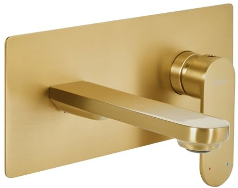Grifo monomando de latón empotrado para lavabo en pared dorado Chungara