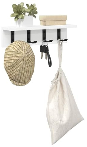 vidaXL Appendiabiti a Muro Bianco 40 x 10,5 x 10,5 cm, Ripiano per Ingresso, Appendiabiti a Muro Moderno, Organizer Elegante, Design Compatto per ottimizzare Lo Spazio