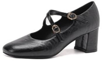 per Donna Punta Quadrata retrò Mary Jane Décolleté Cinturino Incrociato con Fibbia Decor Tacchi Bassi Tacchi A Blocco Scarpe da Ufficio Casual alla Moda,Nero,33 EU