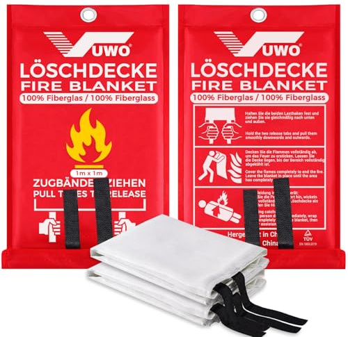 vuwo Coperte antincendio antinfortunistica - 2 Pezzi Coperta Ignifugadi in vetroresina con Manici per emergenza di sopravvivenza protezione ignifuga e isolamento termico per cucina casa (1m x 1m)