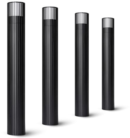 SSC-LUXon 4x GAVALO Pollerleuchte schwarz rund IP44 geriffelt für G9 Lampe - Design Wegeleuchten Außenlampe aus Aluminium Sockellampe für Außen