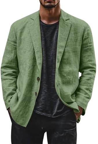 Foweknow Chaqueta de traje de lino para hombre de un solo color con bolsillo en la solapa, blazer suelto, ligero, informal, chaqueta de traje, deportiva, corte regular, chaqueta informal para hombre