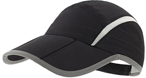 Magracy Unisex Schnell trocknende Sportmütze Sommer Faltbare Laufmütze mit reflektierendem Krempe Outdoor atmungsaktivem Netz-Hut, Schwarz