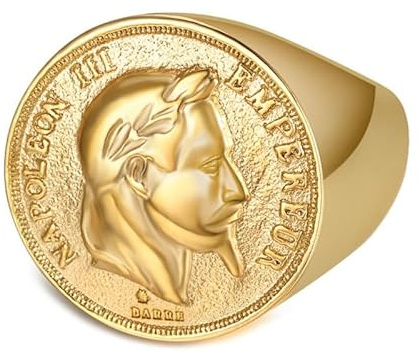 BOBIJOO JEWELRY - Napoleón Anillo Moneda 20 Francos Oro Acero Inoxidable Joya - 29 (13 US)
