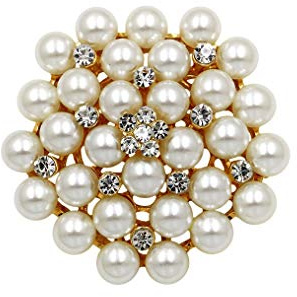 COLORFUL BLING Elegant Imitation Pearl Floral Crystal Brooch Pin for Wedding Bridal Fashion Jewelry-Gold