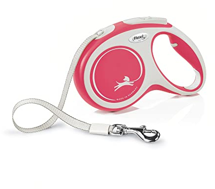 Flexi, Leash New Comfort Model, Strap Version, Särskilt motståndskraftig rem, Avancerat styrsystem, Justerbart handtag för storlekarna M och L, Tillverkad i Tyskland, Röd, M - 5m