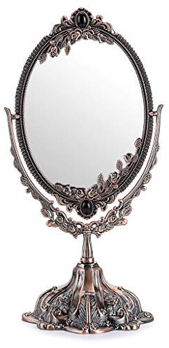 SUMTree Miroir de Maquillage Décoratif Vintage Ovale et Double-Face pour Table, Photographie, Dressing (Petit, Cuivre Rouge)