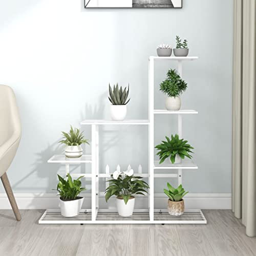 homiuse Blumenständer 94,5x25x88 cm Metall PflanzenstäNder Pflanzenregal BlumenstäNder Metall Blumenregal Blumentreppe PflanzenstäNder Metall Pflanzenregal Indoor Blumenregal Metall Weiß