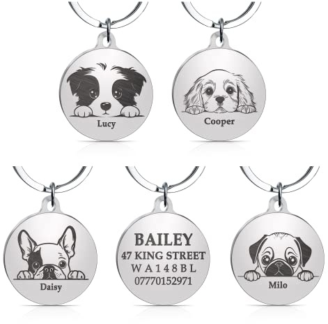 Puppy id Tags Engraved Dog Tag with Personalised Nametags Smart Pet Tracker Identity Engraving Pets Collar Name Labels Army Dogtags Badges for Cat