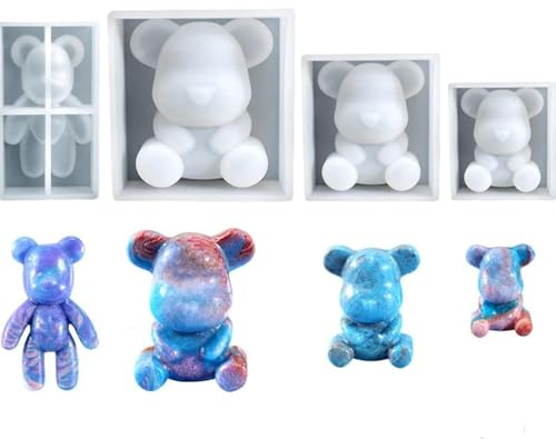 Youery Stampi in silicone per orsi 3D, stampo in silicone,Moud per gioielli in resina epossidica per piccole colate gommose fai da te ciondolo portachiavi ornamento artigianato artistico (4pcs)