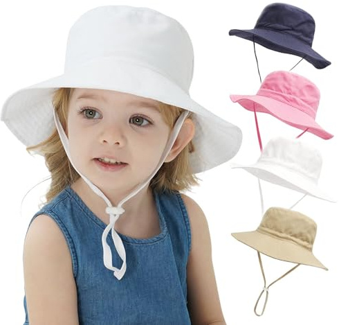 YANWANG Bebé Niños Ajustable Bucket Sun Hat, UPF 50+ Protección Solar Gorra de Playa para Niños Pequeños Niñas(White,2-6years)