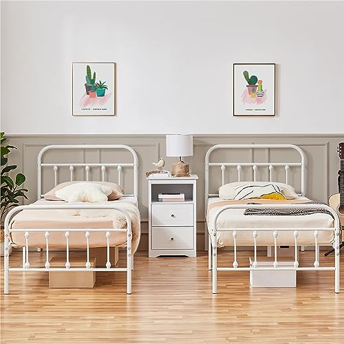 Yaheetech Set di 2 Struttura Letto Singolo in Ferro 90 x 200 cm con Spazio Aggiuntivo Soggiorno Bianco