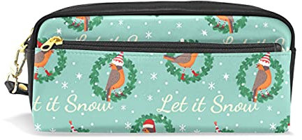 Weihnachten Niedliche Rotkehlchen Vögel Federmäppchen für Mädchen Jungen PU Leder Stift Bleistift Taschen Tasche Tragbare Stifthalter Box Make-up Tasche A