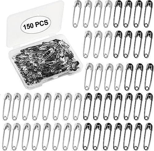 19 MM Sicherheitsnadeln, 150 Stück Sicherheit Pins, Metall Mini Safety Pins Für Kleidung, Gebogene Sicherheitsnadeln, Basteln Nähen Säumen Craft, Rostbeständig, Schmuck-DIY(Silber, Schwarz)