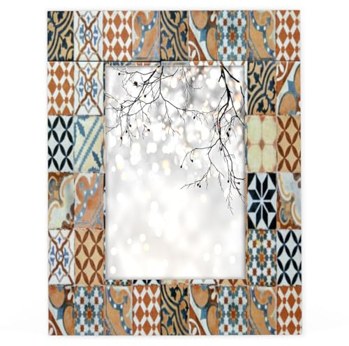 cfpolar Cornice per foto in legno massiccio con piastrelle da pavimento in ceramica, 13 x 18 cm, adatta a foto da 12,7 x 17,8 cm, in acrilico ad alta definizione, per tavolo e parete, cornice