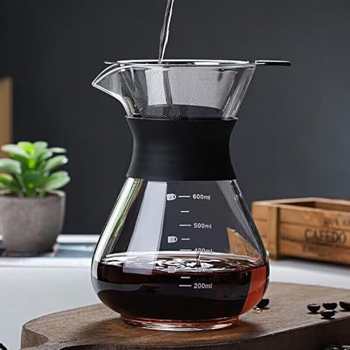 YunNasi Pour Over Kaffeemaschine, Glas, Handtropf-Kaffee-Brauer-Set mit Permanentfilter (600 ml)