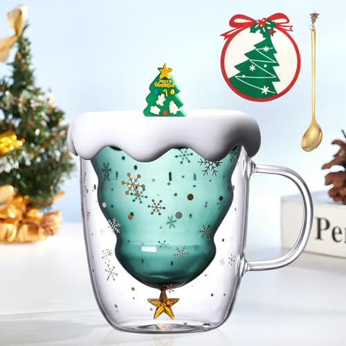 Purpledi Christmas Coffee Glass Taza de Navidad de Vidrio, Taza de Café de Navidad, Tazas Expreso de Vidrio, Tazas Lindo de Navidad Taza para Mujeres, Hombres, Niño, Oficina