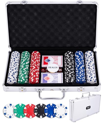 Engelhart – 320910 – Pokerset i silverväska med 300 marker (11,5 g), 2 kortlekar, 3 dealerknappar, 5 tärningar