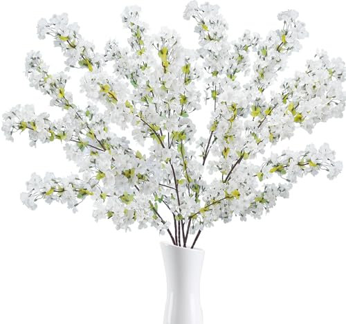 HUAESIN 6 Rami Fiori di Ciliegio Finti 82CM Fiori Ciliegio Finti Bianco Fiori di Ciliegio Fiori Artificiali di Seta Bouquet Fiori Finti Ciliegio Fiori Finti per Decorazioni Matrimoni Giardino