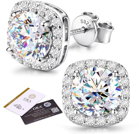 GEMQUEEN Moissanite Halo Earrings Studs 925 Sterling Silver, 1CTW