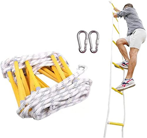 Escalera de Incendios de 4 Pisos, 8 m/26 pies - Impermeable, Resistente al desgarro, Cuerda de Seguridad portátil para techos Inclinados - Herramienta de Rescate de Emergencia ignífuga (blan