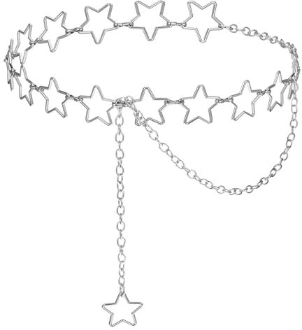 Nogeqi Star Waist Chain Belt, Adjustable Plus Size Silver Belt Chain, Decorative Y2k Metal Belts Accessories for Women Girls Jeans Casual Pants Dresses Skirts