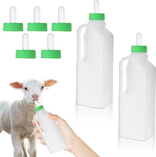 2 Piezas Botella De Leche De Cordero, Biberón De Alimentación para Terneros, Botella De Cordero para Animales Pequeños, Resistente Al Desgaste y a Las Mordeduras, 850Ml, 5 Chupetes