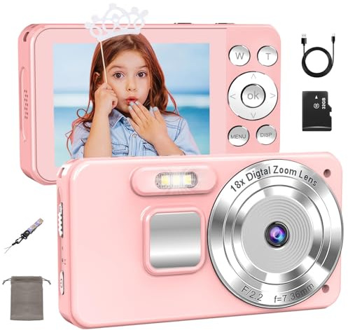4K Fotocamera Digitale, 64MP Fotocamera Compatta con Autofocus e Zoom Digitale 18X, Schermo da 2,8, Registrazione Loop & Webcam, con Scheda SD da 32GB, Ideale per Vlog, Viaggi & Principianti
