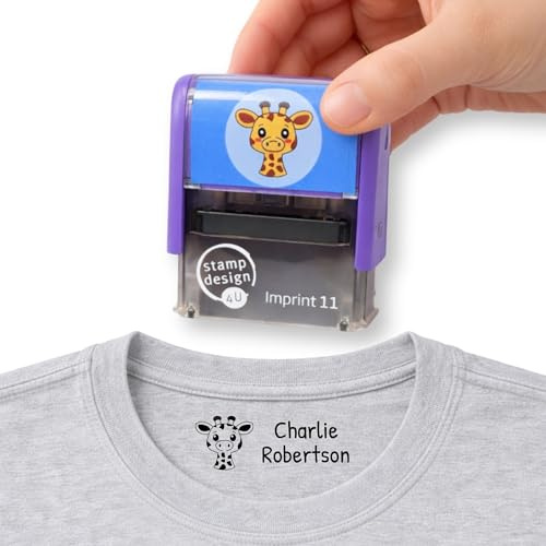 Personalised Kids Clothing Name Stamp Giraffe Print - Machine Wash Friendly Textile Stamp for School Uniforms