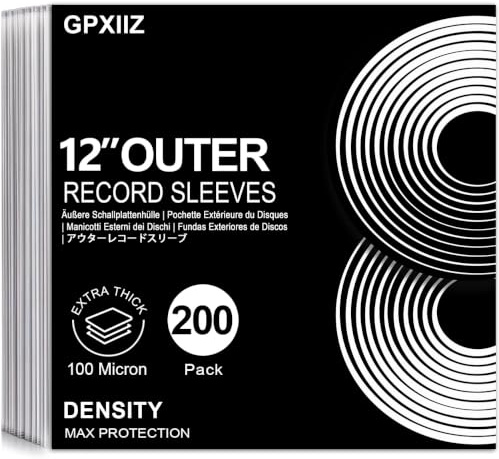 GPXIIZ Vinylfodral Yttre 12 Tum | 200x LP Vinyl Förtjockade Skivfodral | Inga Kantskador | Slitstark 100 Mikron Polyeten | UV-resistent | Skyddande Vinylfodral i Genomskinlig Plast | Passar 1–3 LPs
