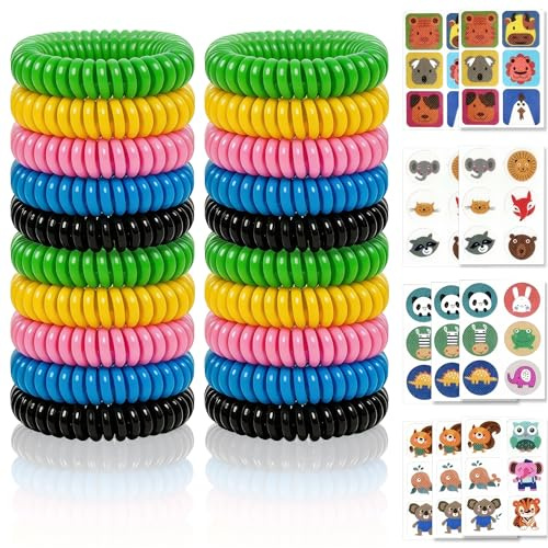DONGTATA Myggavvisande armbandsset 20-pack med 60 myggplåster Deet-Free myggband insektsavvisande armband för camping resor utomhus lämplig för barn och vuxna
