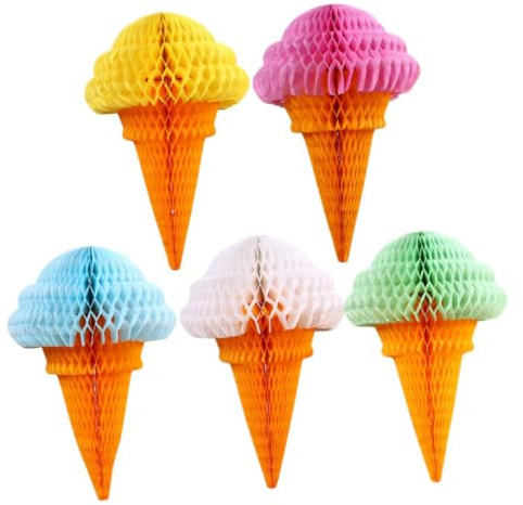 HINTRMENT 6 Palline Decorazione Gelato a Nido d'Ape da Appendere 32cm in Carta Colorata Riutilizzabile per Pareti e Feste Allegre Colore Casuale