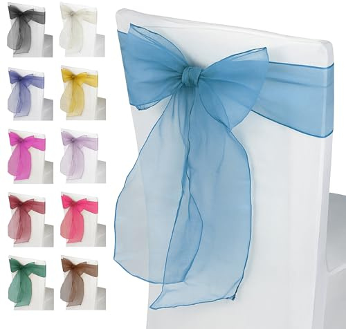 Trimming Shop Lamette Shoporganza Fusciacche Sedia Cover Colori Assortiti Fuller Fiocco Nastro per Matrimonio, Banchetto, Compleanno, Evento Decorazione, 17cm x 280cm - Baby Blu, 50pcs
