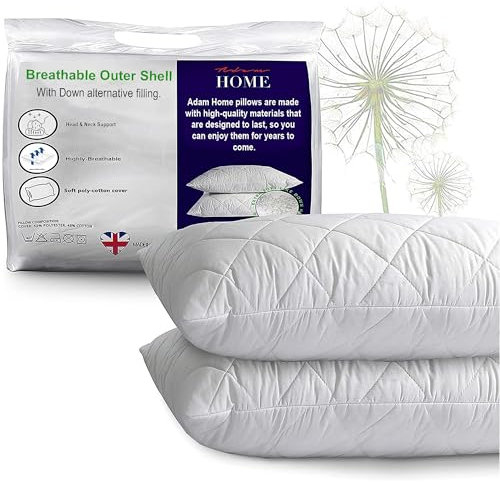 Adam Home Pillows 2 Pack Hotel Quality with Quilted Cover Filled Pillows for Stomach, Back and Side Sleeper, Down Alternative Bed Pillow-Soft Hollow-Fiber Hotel Pillow