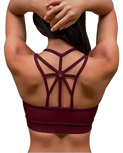 YIANNA Damen Sport BH Ohne Buegel Gepolstert Mittlere Halt Bustier Strappy Bequem Fitness Yoga BH Starker Halt Workout Tank Top Shirt Rot,YA139 Size L