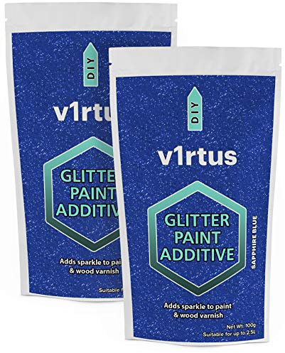 v1rtus 2X Glitter Paint Additive - Sapphire Blue | 100g (x2) Metallic Flakes for Adding Sparkle to Paints & Wood Varnish | Add to Emulsion, Acrylic & Latex for Indoor Sparkly Walls