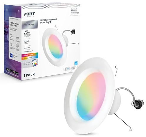 Feit Electric Smart Recessed Downlights, 5-6 Inch, Wi-Fi LED, Dimmable Color-Changing, 1000 Lumens, 11.1W (75W Equivalent), Voice & App Control, Daylight to Soft White, 50,000 Hour Lifespan